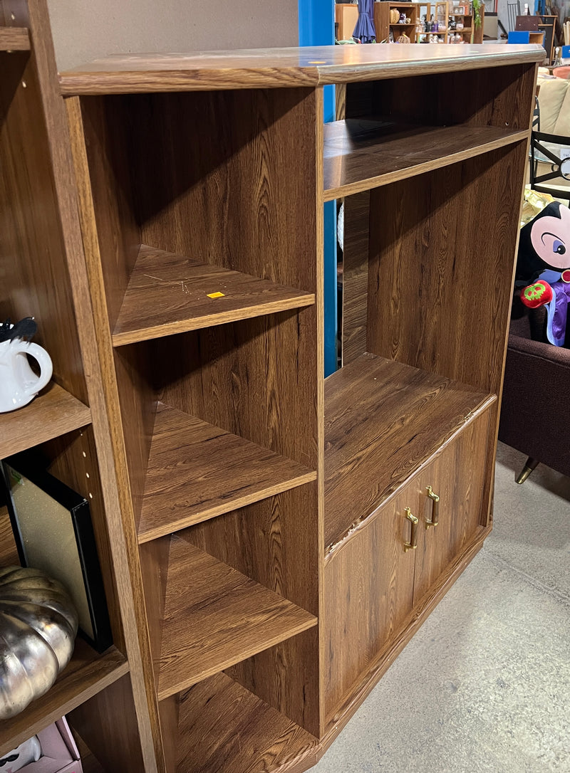 Classic Wooden Entertainment Center with Angled Display Shelves