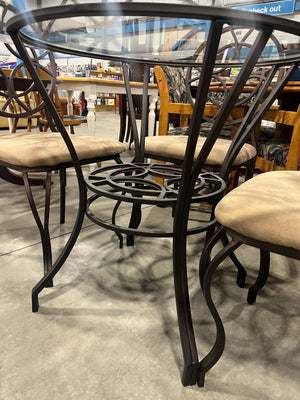 Glass Top Table with Metal Base + 4 Chairs