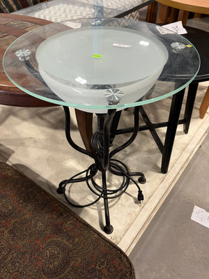 Modern Glass-Top Pedestal Table with Frosted Bowl Accent