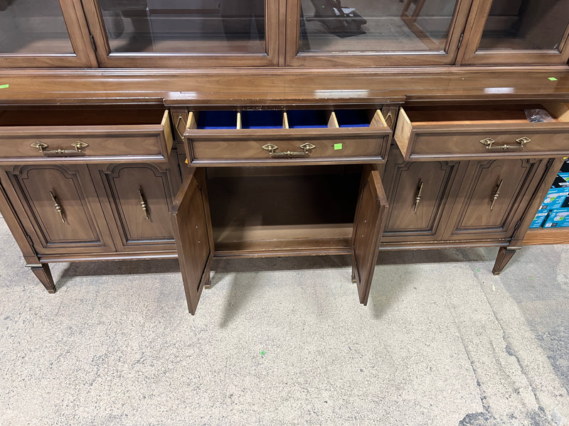 Vintage French Provincial Wooden Hutch & Buffet Cabinet with Glass Display Doors