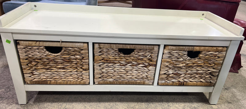 Cream Bench/Storage Unit with Wicker Drawers