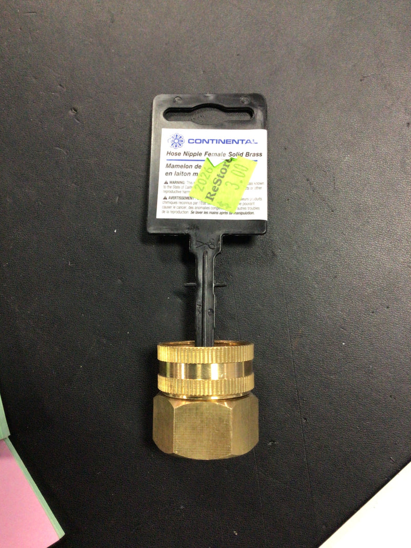 Hose Nipple Female Solid Brass C964Z3/4