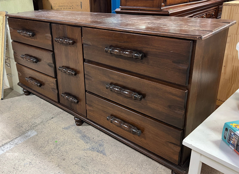 Mid-Century Modern Wooden Dresser with Hidden Cabinet & Drawers