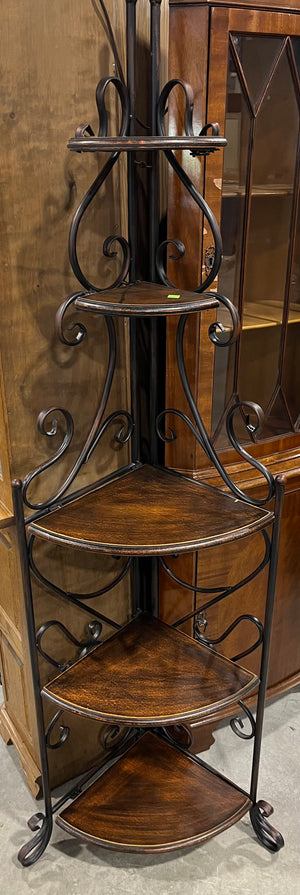 Rustic Iron & Wood Corner Shelf – 5-Tier Display Rack