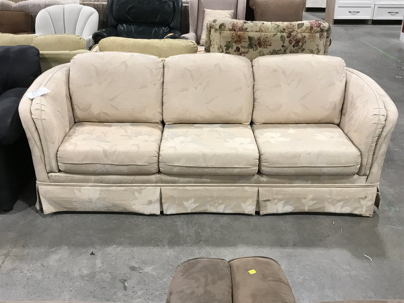 Large Cream Floral-Patterned 3-Seater Sofa