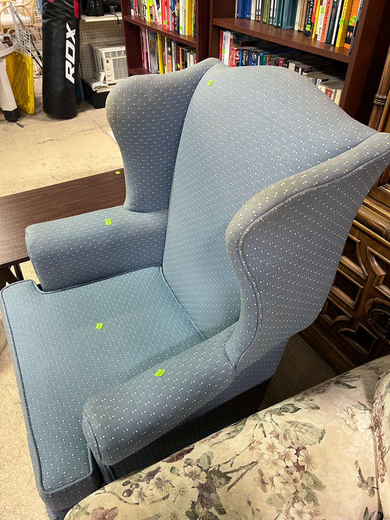 Classic Queen Anne Blue Wingback Armchair