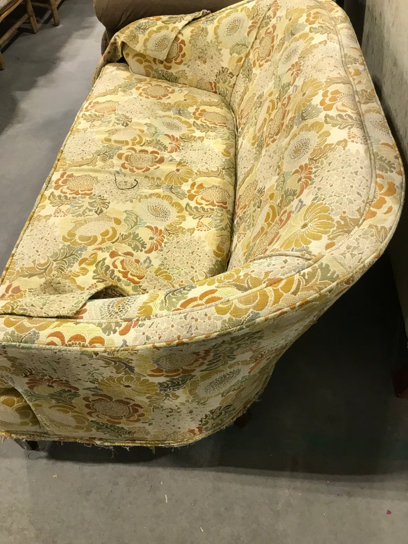 Yellow Patterned Love Sear With Wooden Legs
