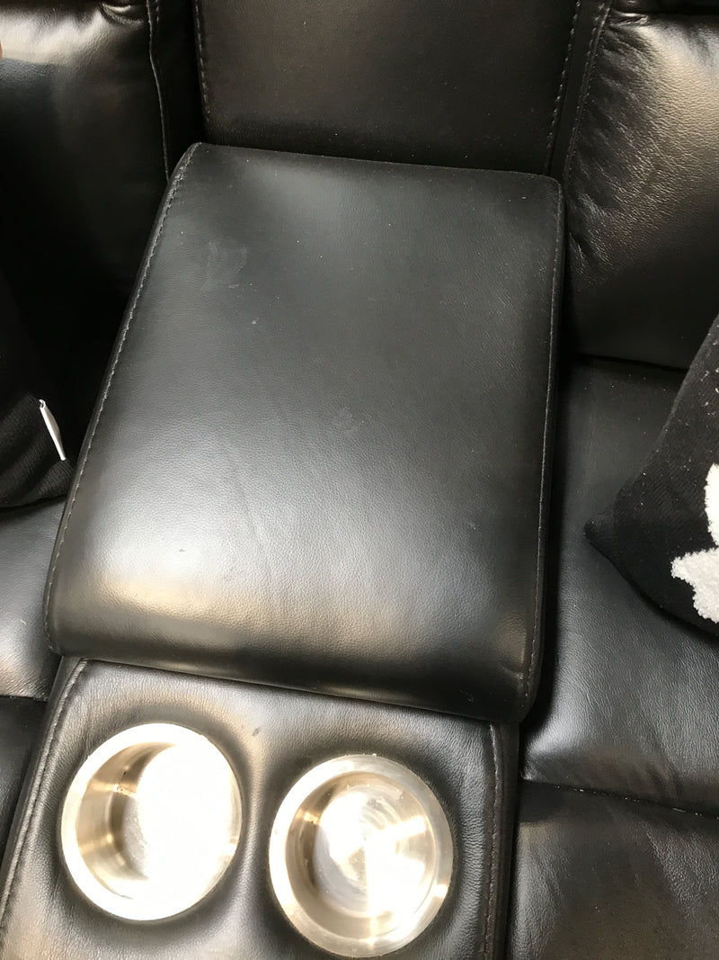 Leather Reclining Love Seat With Console In Black