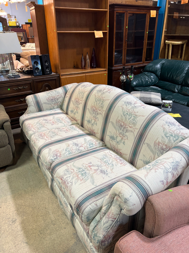 Vintage Traditional 3-Seater Sofa – Floral & Striped Upholstery
