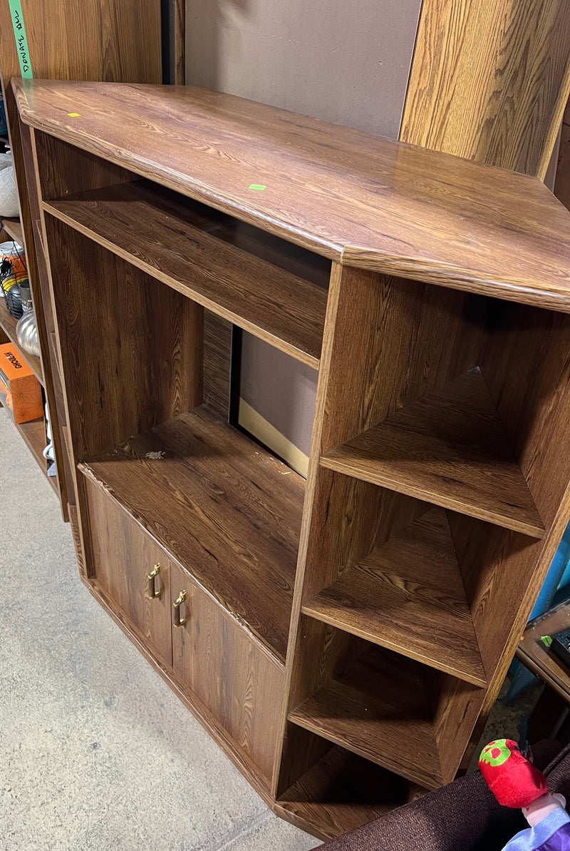 Classic Wooden Entertainment Center with Angled Display Shelves