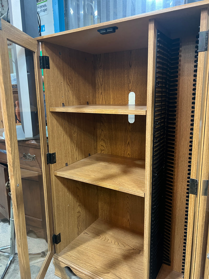 Wood Media Storage Cabinet with Glass Doors