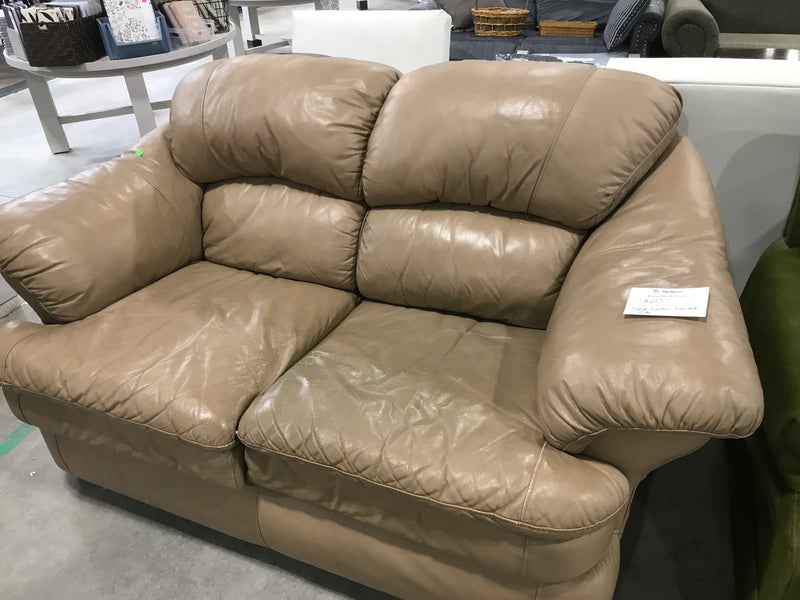 Beige Leather Love Seat Sofa