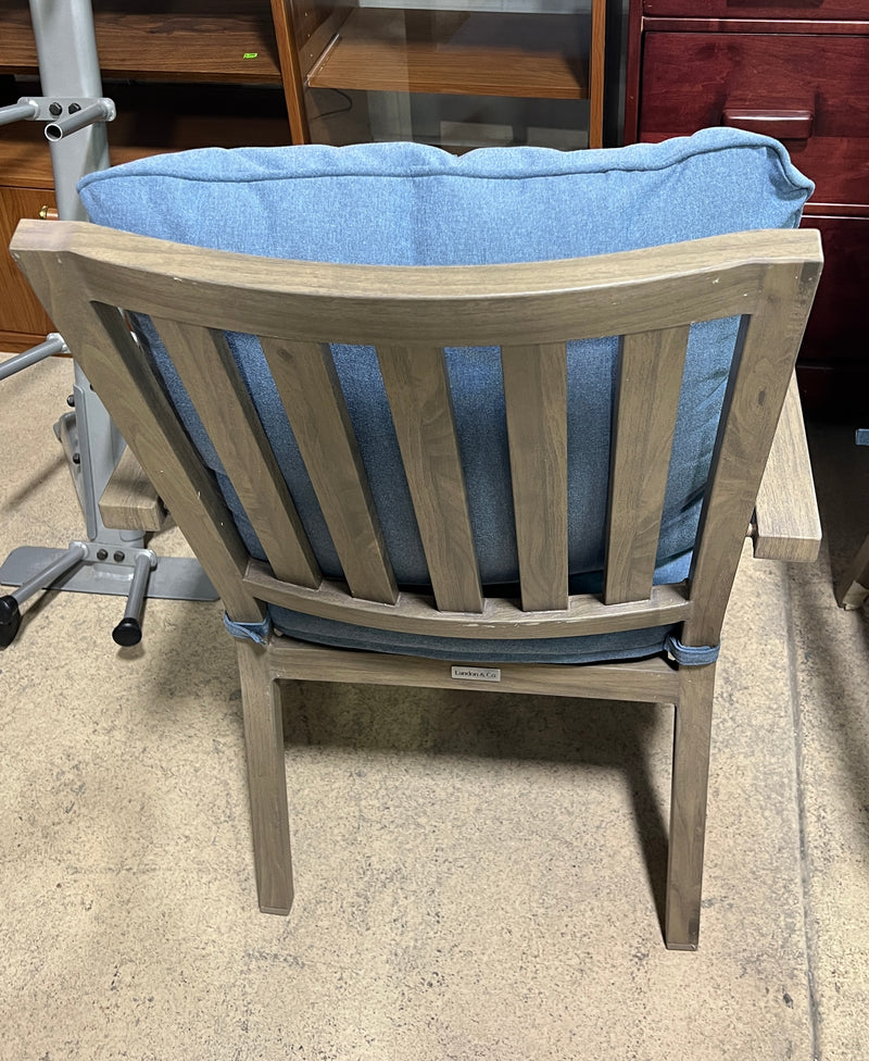Landon & Co. Outdoor Patio Armchair – Faux Wood Finish with Blue Cushions