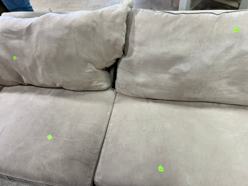 Plush Beige Upholstered Sofa with Rolled Arms & Two-Cushion Design