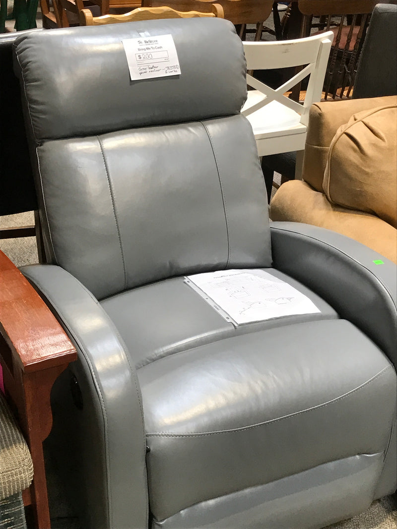 Grey Leather Power-Recliner