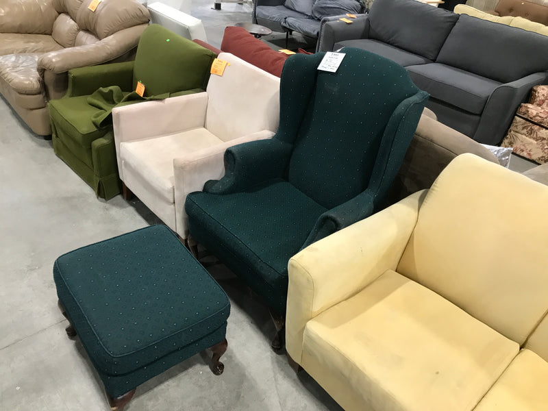 Green diamond armchair + ottoman
