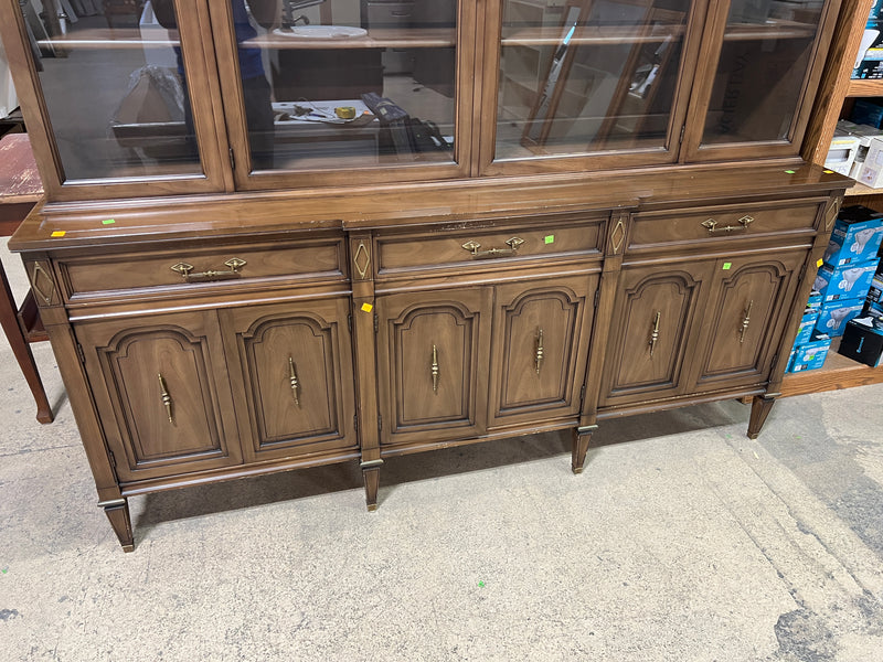 Vintage French Provincial Wooden Hutch & Buffet Cabinet with Glass Display Doors