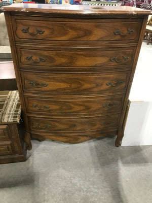Brown Tall Curved 5 Drawer Dresser