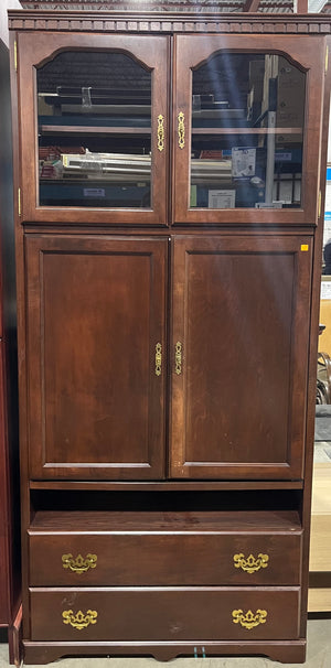 Tall Dark Wood Entertainment Cabinet with Glass Doors