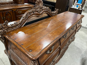 Antique Style Dresser w/ Ornate Details and Mirror
