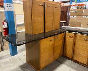 Honey Brown Kitchen w/ Black Granite Countertops, Wooden Hardware and Small Island