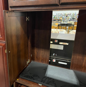 Tall Dark Wood Entertainment Cabinet with Glass Doors