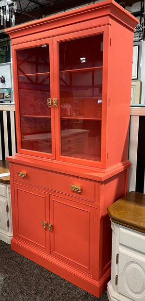 Professionally Refurbished Salmon Coloured Buffet & Hutch with Gold Hardware