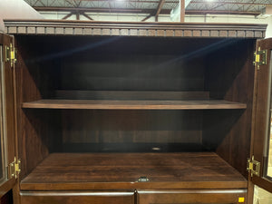 Tall Dark Wood Entertainment Cabinet with Glass Doors