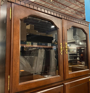 Tall Dark Wood Entertainment Cabinet with Glass Doors