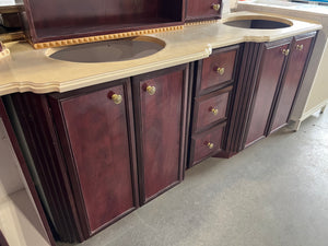 Cherry-toned Double Sink Vanity with Upper Cabinets