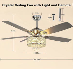 52" Crystal Ceiling Fan with Lights