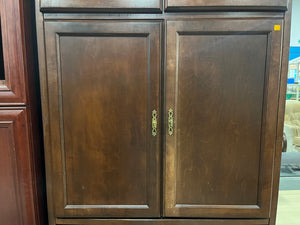 Tall Dark Wood Entertainment Cabinet with Glass Doors