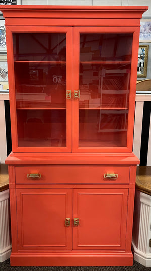 Professionally Refurbished Salmon Coloured Buffet & Hutch with Gold Hardware