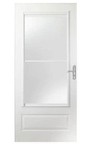 36” x 80” White 400 Series Partial View Retractable Universal Storm Door with Nickel Hardware