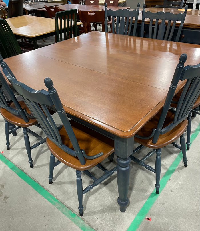 Solid Green & Brown Square Table with Buffet & Leaf + 6 Chairs ...