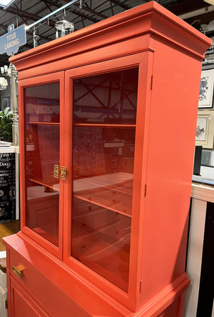 Professionally Refurbished Salmon Coloured Buffet & Hutch with Gold Hardware