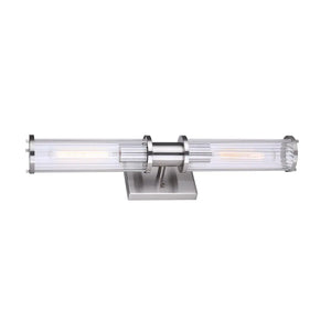 Modern Linear 2-Light Bathroom Vanity Light Fixture in Brushed Nickel and Clear Ribbed Glass