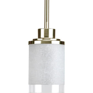 Alexa 1-Light Brushed Nickel Modern Cylinder Pendant with Etched Linen Glass Shade