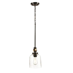 Knollwood 1-Light Blackened Bronze Mini Pendant Hang Light w/Vintage Brass Accents Clear Glass Shade