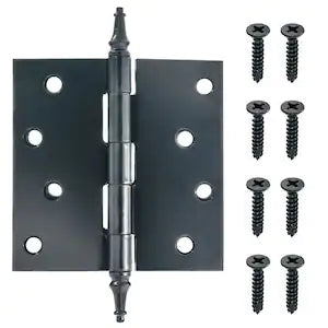 4-inch with Square Corners Black Decorative Steeple-Tip Door Hinge (1-pc)