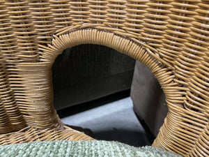 Light Wicker Couch with Olive Green Seat