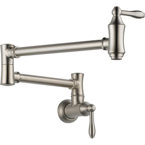 Traditional Wall Mount Pot Filler Kitchen Faucet in Stainless Steel