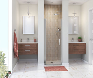 Manhattan Pivot Shower Door for Alcove Installation with Clear glass & Round Handle in Chrome