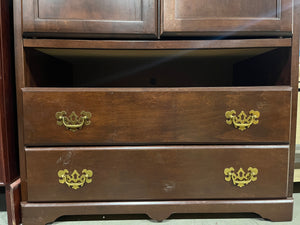 Tall Dark Wood Entertainment Cabinet with Glass Doors