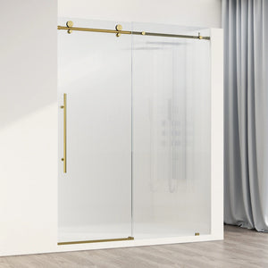 VIGO Elan Frameless Sliding Shower Door in Matte Gold with Clear Glass and Handle