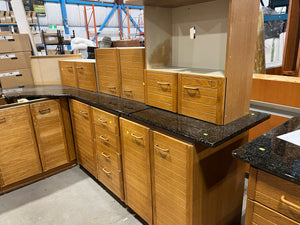 Honey Brown Kitchen w/ Black Granite Countertops, Wooden Hardware and Small Island