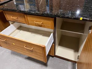 Honey Brown Kitchen w/ Black Granite Countertops, Wooden Hardware and Small Island