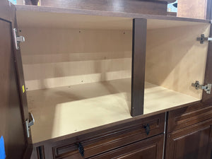 Dark Wood Kitchen with White Island and Caramel Coloured Granite Counters