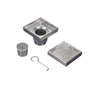4” x 4” Stainless Steel Square Shower Drain with Square Pattern Drain Cover in Matte Black or Stainless Steel