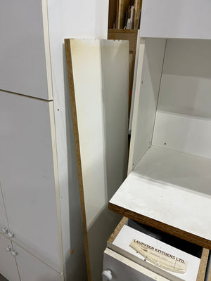 Melamine White Kitchen with White Plastic Knobs & Extra Cabinet Door